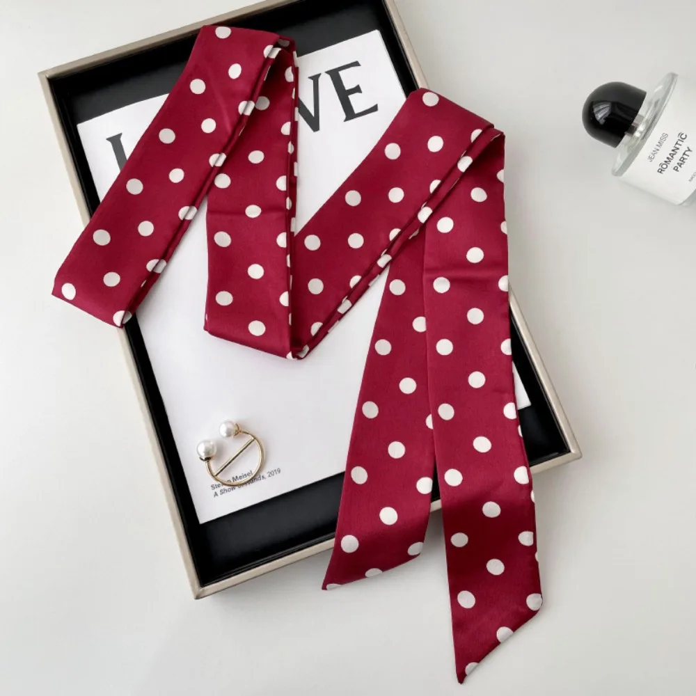 Fashion Ribbon Polka Dot Scarf Retro Printed Scarf Headband Hair Accessories Korean Style Long Scarves Sun Hat Trim Decoration