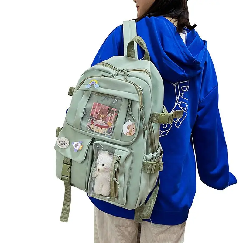 Cute Backpacks Shoulder Bag With Pin And Accessories Large Capacity Kawaii Bag With Kawaii Pin And Cute Accessories