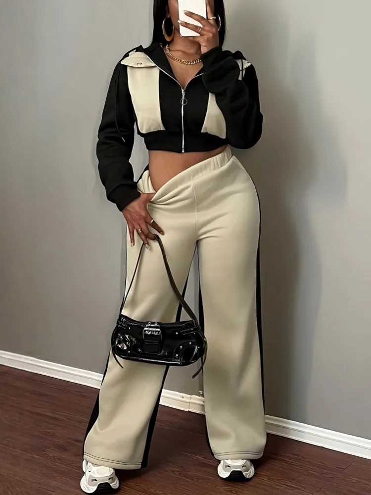 2피스 여성 세트 2025 신상 가을 겨울 매칭 세트 투피스 세트 긴팔 상의와 바지 정장 의류