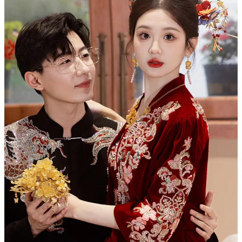 

Новый бархатный комплект в китайском стиле для свадьбы и наряда для людей