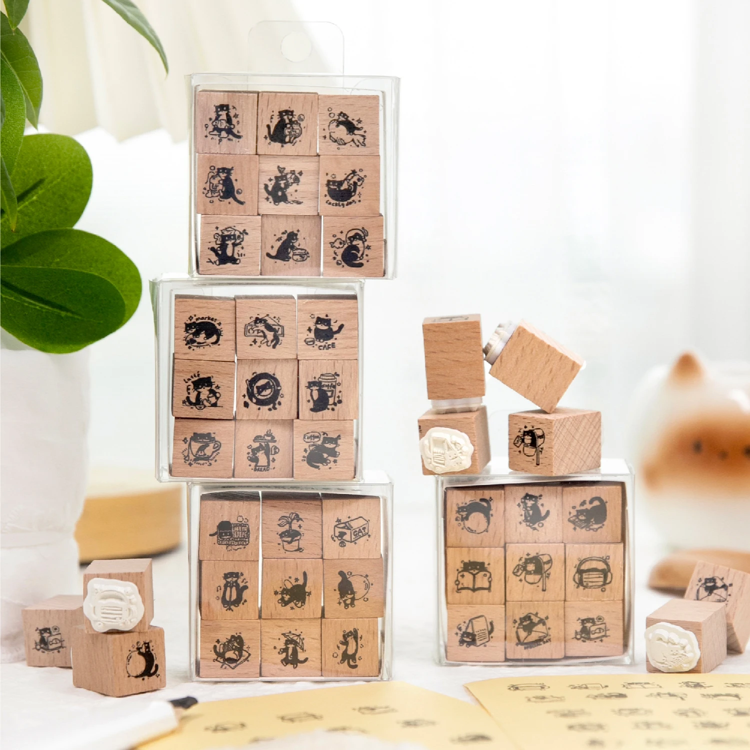 JIAMEI 9pcs/set Cat World Series Kawaii Cartoon Cat Decoration Beech Seal DIY Scrapbooking Journal Supplies Cute Seal