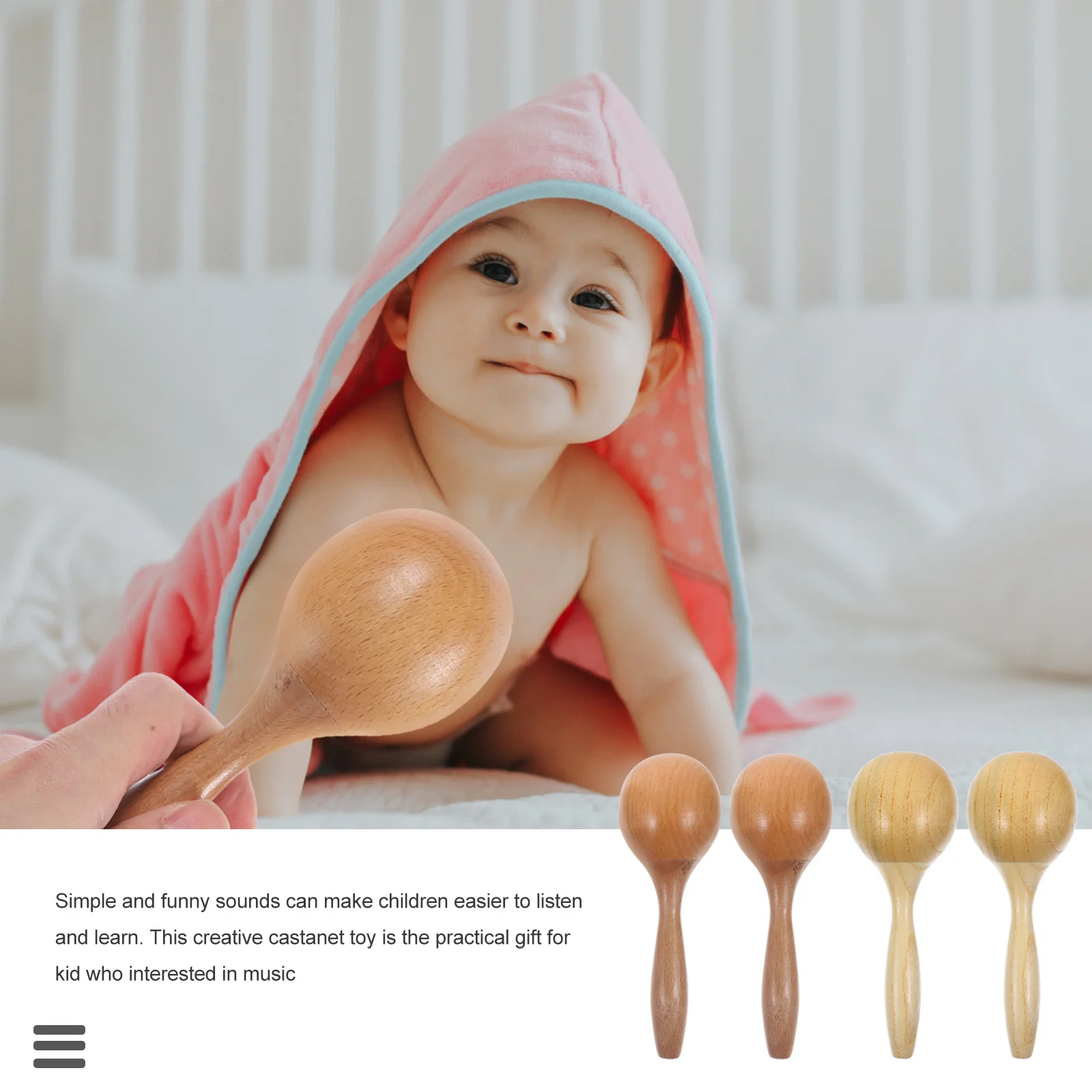 4 قطع من الآلات الموسيقية الخشبية Maracas صانع الضوضاء الهزازات أدوات الإيقاع التعليمية لموسيقى ما قبل المدرسة