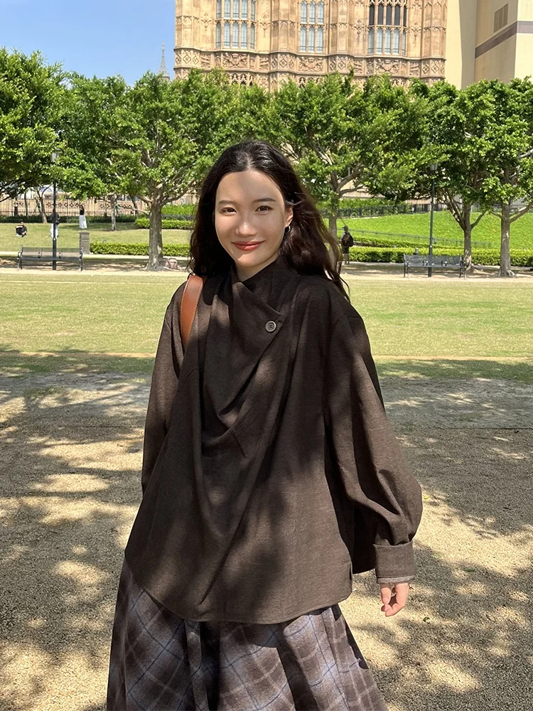 

Повседневный женский пиджак свободного кроя в корейском стиле, однобортный, цвета кофе, из смесового хлопка, для осени и зимы