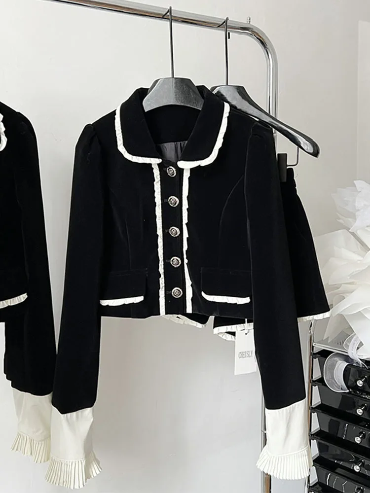 Formal Occasion Outfits 2 Piece Shorts Sets Peter Pan Collar Luxury Cardigans Fashion + Office Lady Black Hot Pants Cozy Gothic