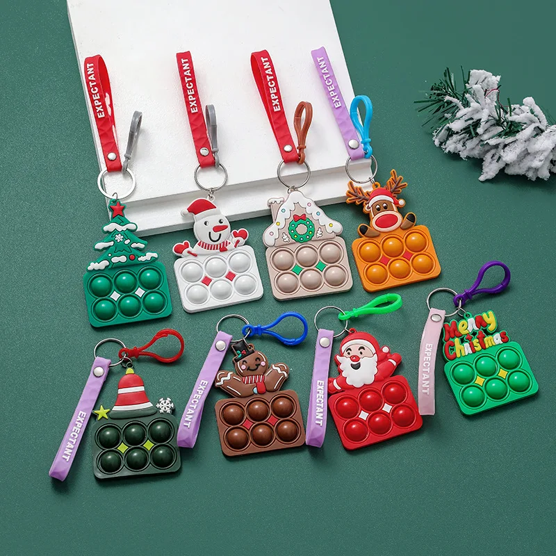 8Pcs Mini Pop Bubble Keychain Christmas Simple Dimple Fidget Toys Stress Relief Toy Pendant Santa Keychain for Christmas