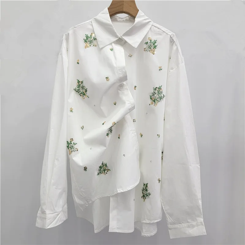 

SuperAen Long-sleeved Shirt for Women 2026 Autumn New European and American Style Patchwork Sequined Flower Single-breasted Tops
