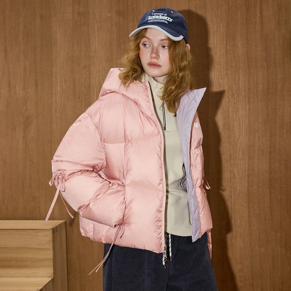 Coolhut Colorblock recoger cintura Puffer invierno 90% abajo Parka recortada nube voluminosa diseño acolchado silueta cálida de gran tamaño