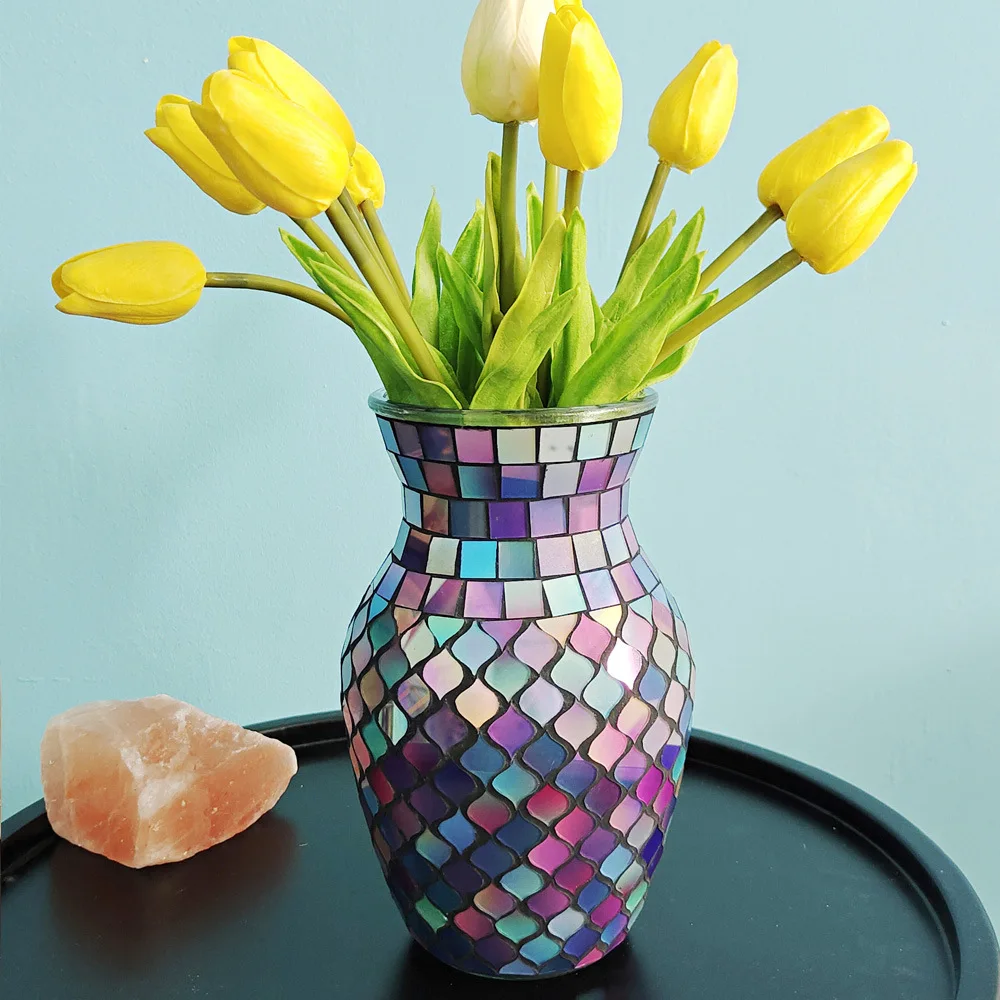 New Nordic pure handmade color mosaic glass vase fashion home guest restaurant decoration flower arrangement