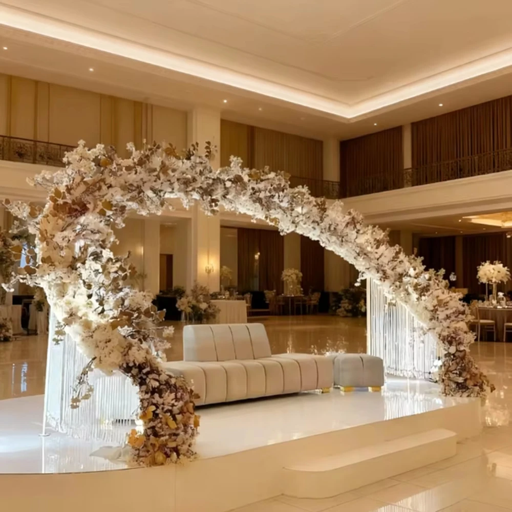

f30 Wedding Arch Black Metal round Moon Arch metal Chandelier round Circle Arch Backdrop Display Stand Party Wedding Decoration