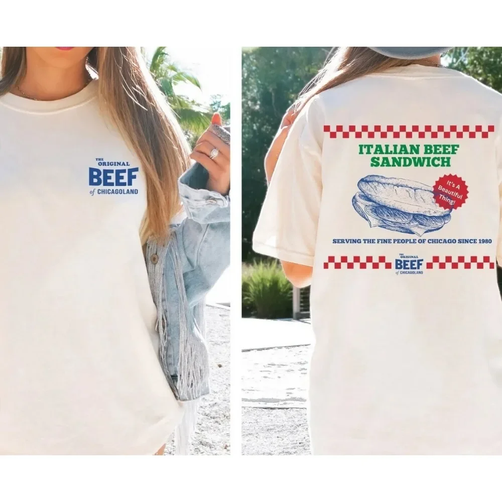 The Bear TV Show Retro Graphic T-Shirt, Jersey Branco, Allen, Branco, Retro, Vintage, Original, Beef of Chicagoland Restaurant Sandwich Tee