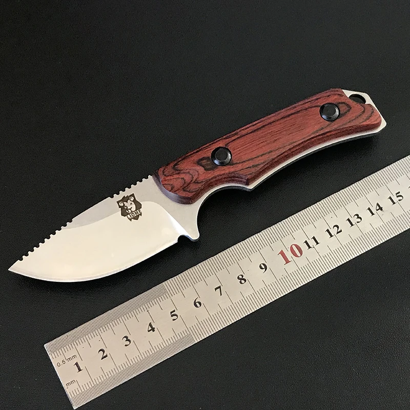 Outdoor Liome 15017 Tactical Fixed Blade Knife Wooden Handle Camping Hunting Straight Security Defense Knives Pocket EDC Tool
