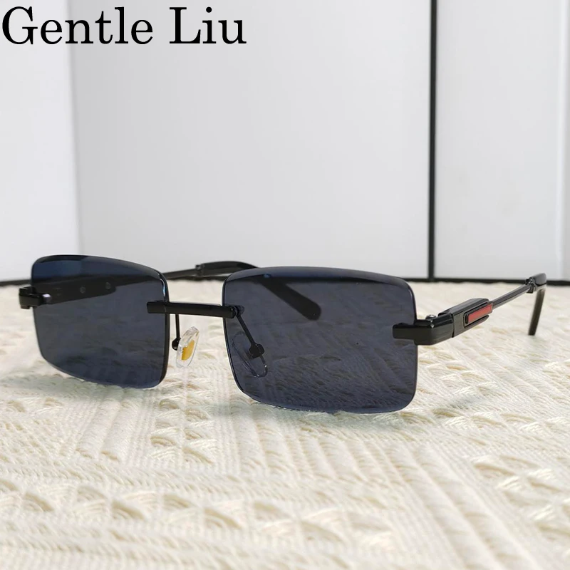 

Small Rectangle Rimless Sunglasses Men 2024 Luxury Brand Classic Sun Glasses For Male Vintage Square Shades Eyewear UV400