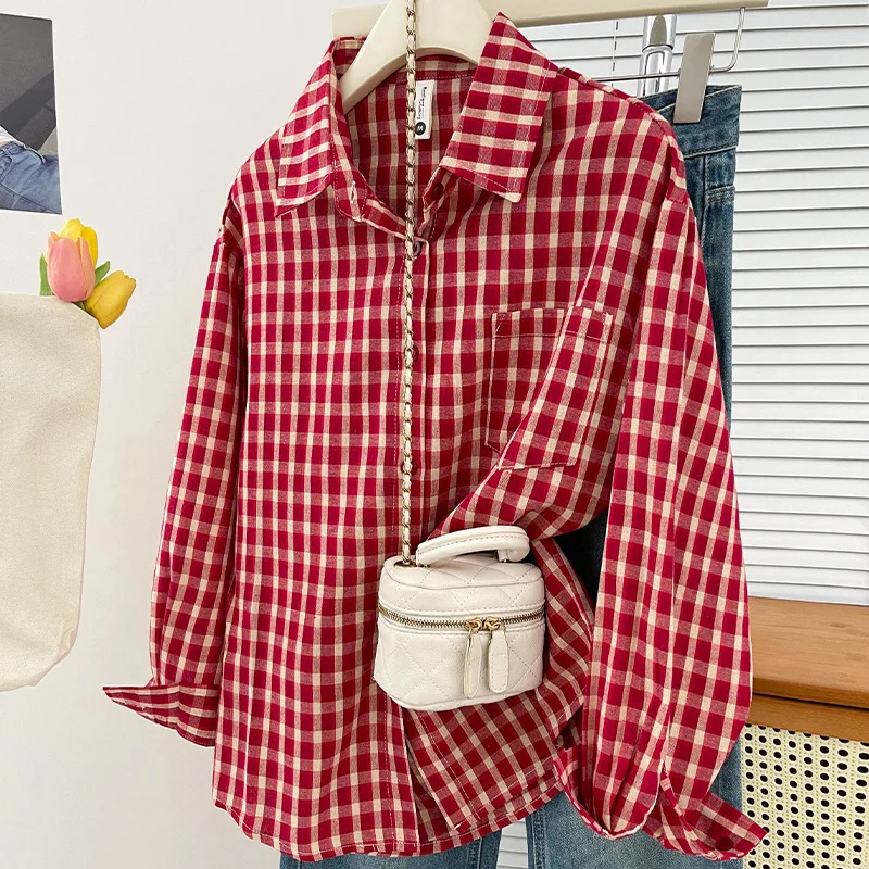 Korean-style Vintage Plaid Shirt New Spring And Autumn Casual Versatile Top Loose And Slimming Versatile College-style Shirt - Image 2