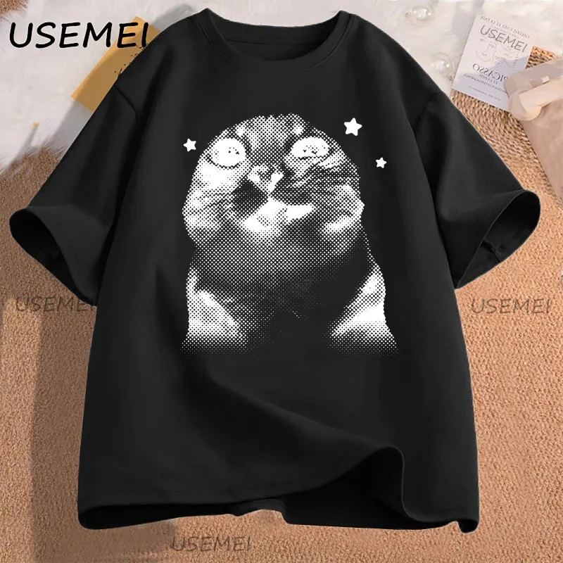 

Funny Y2k Retro Cat Meme T-shirt Men Women Silly Cats T Shirt Vintage Cats Lover Meme Tshirt Cotton Kitten Tee Streetwear Tops