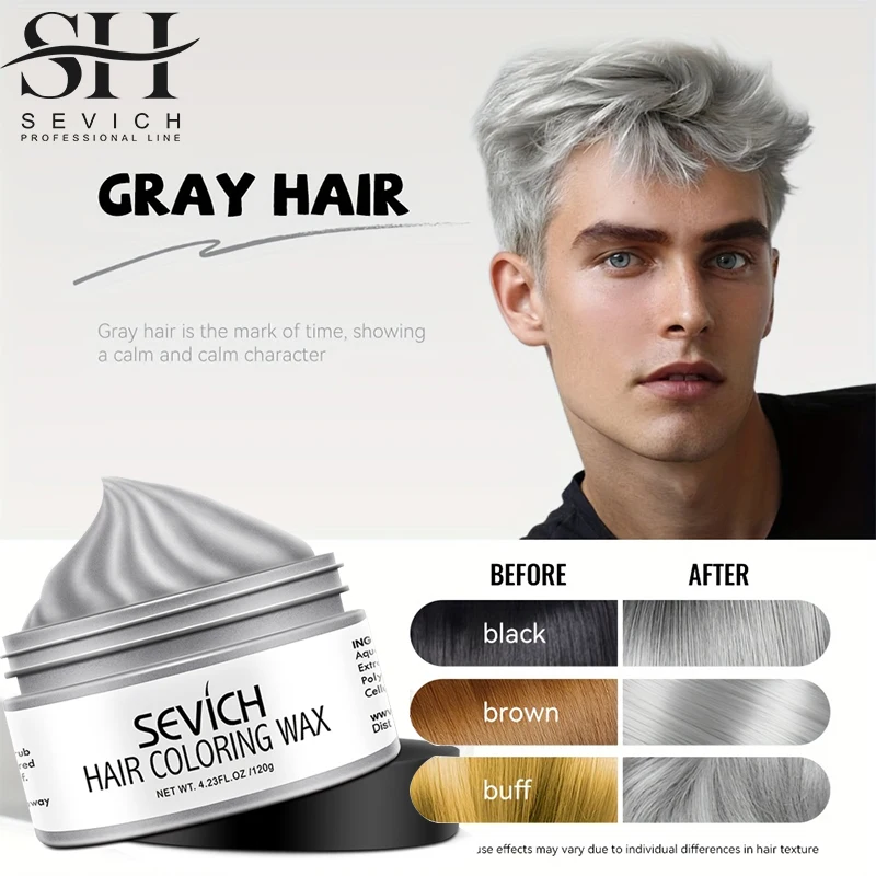 Temporary Hair Color Wax Men Diy Mud One-time Molding Paste Dye Cream Hair Gel for Hair Coloring Styling Silver Grey 120g Sevich