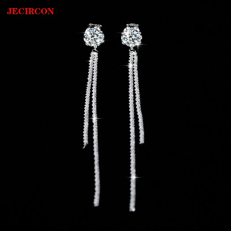 

JECIRCON S925 Sterling Silver Moissanite Earrings Women Long Tassel Dangle Earrings European American Fashion Personality Studs