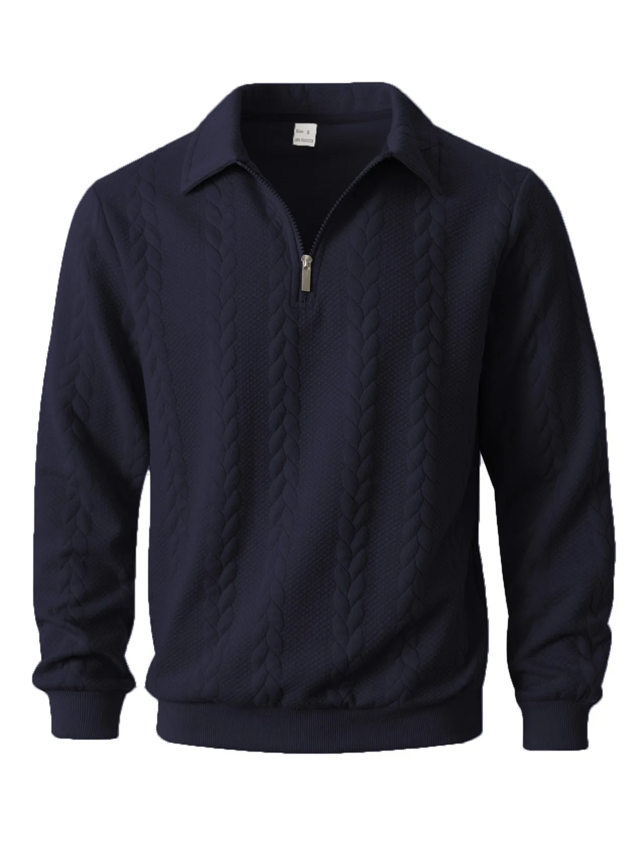 Mens Lapel Half Zip Sweatshirt Long Sleeve Cable Textured Pullover Relaxed Fit Tops For Daily Casual Autumn And Winter Dressing