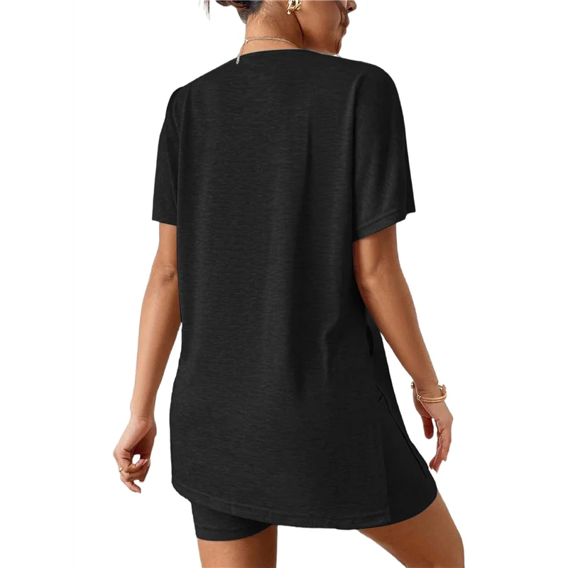 

ABRT-Women's 2 Pieces Short Sleeve Lounge Sets Oversized T-Shirts And Biker Shorts