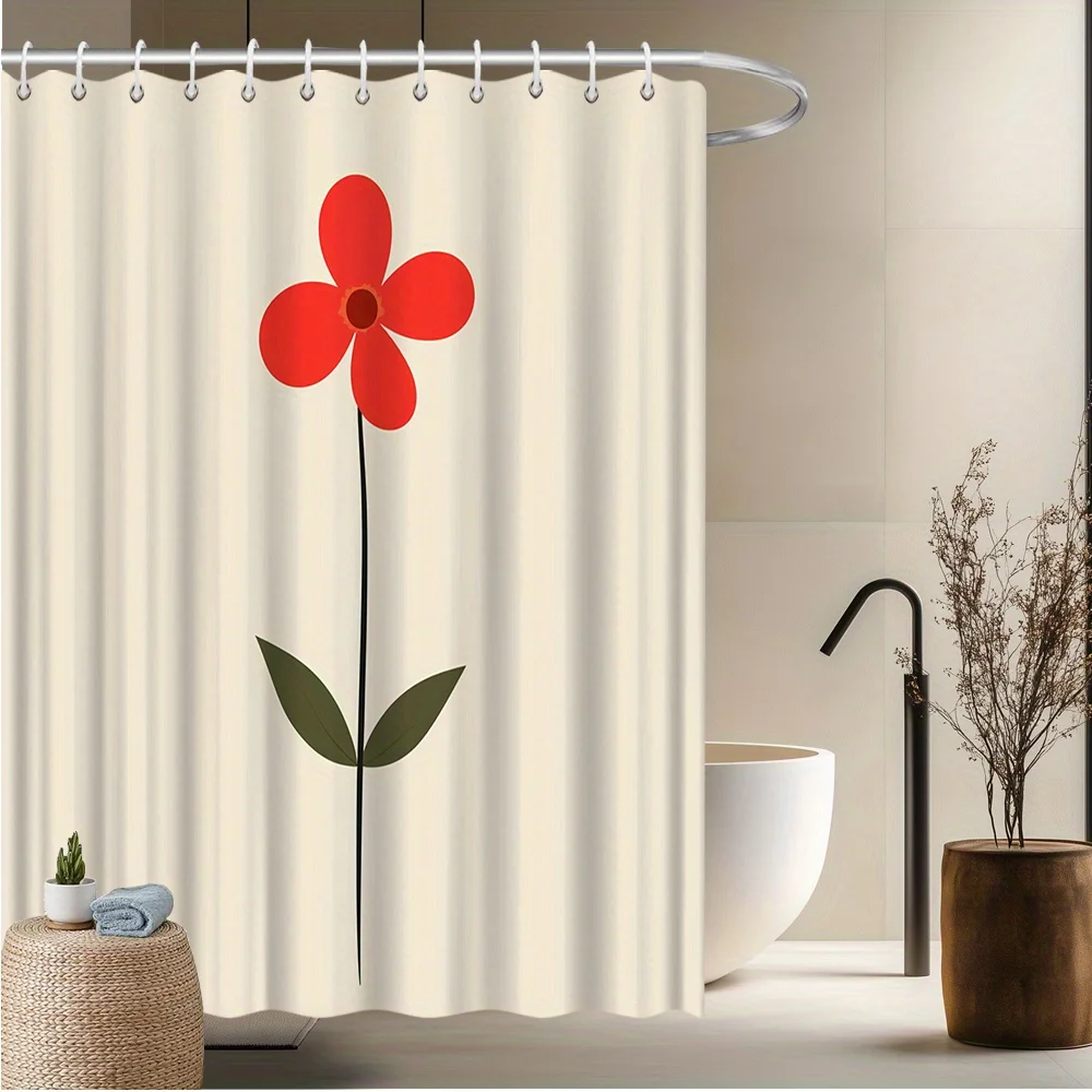

Минималистичная занавеска для душа с красным цветком — прочный полиэстер, яркий дизайн, устойчивая к выцветанию, 12 крючков, декор для ванной комнаты и ванны