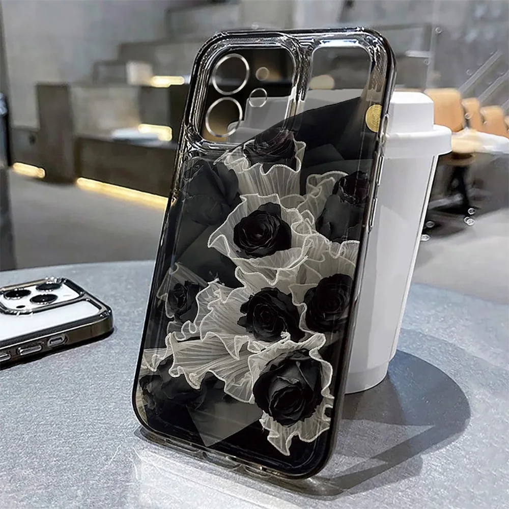 

Чехол для телефона с цветком черной розы для iPhone 15 14 11 13 12 16 Pro Max 7 8 Plus 16e XR SE 2020 2022, силиконовый мягкий противоударный чехол