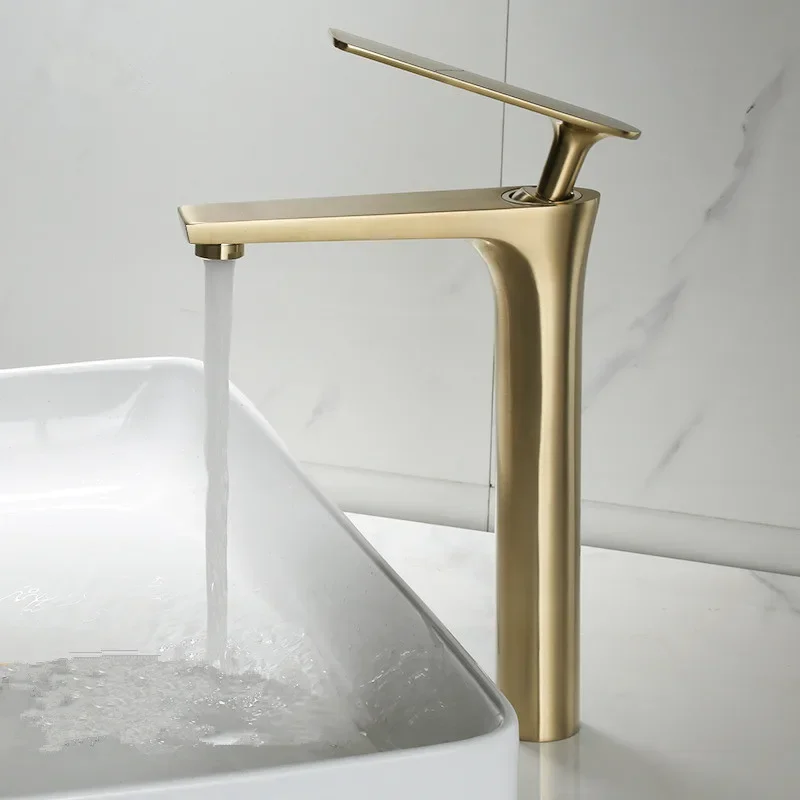 

Bathroom Faucet Brushed Gold Brass Bathroom Basin Cold And Hot Water Mixer Sink Tap Deck Mounted Black/ChromeTap