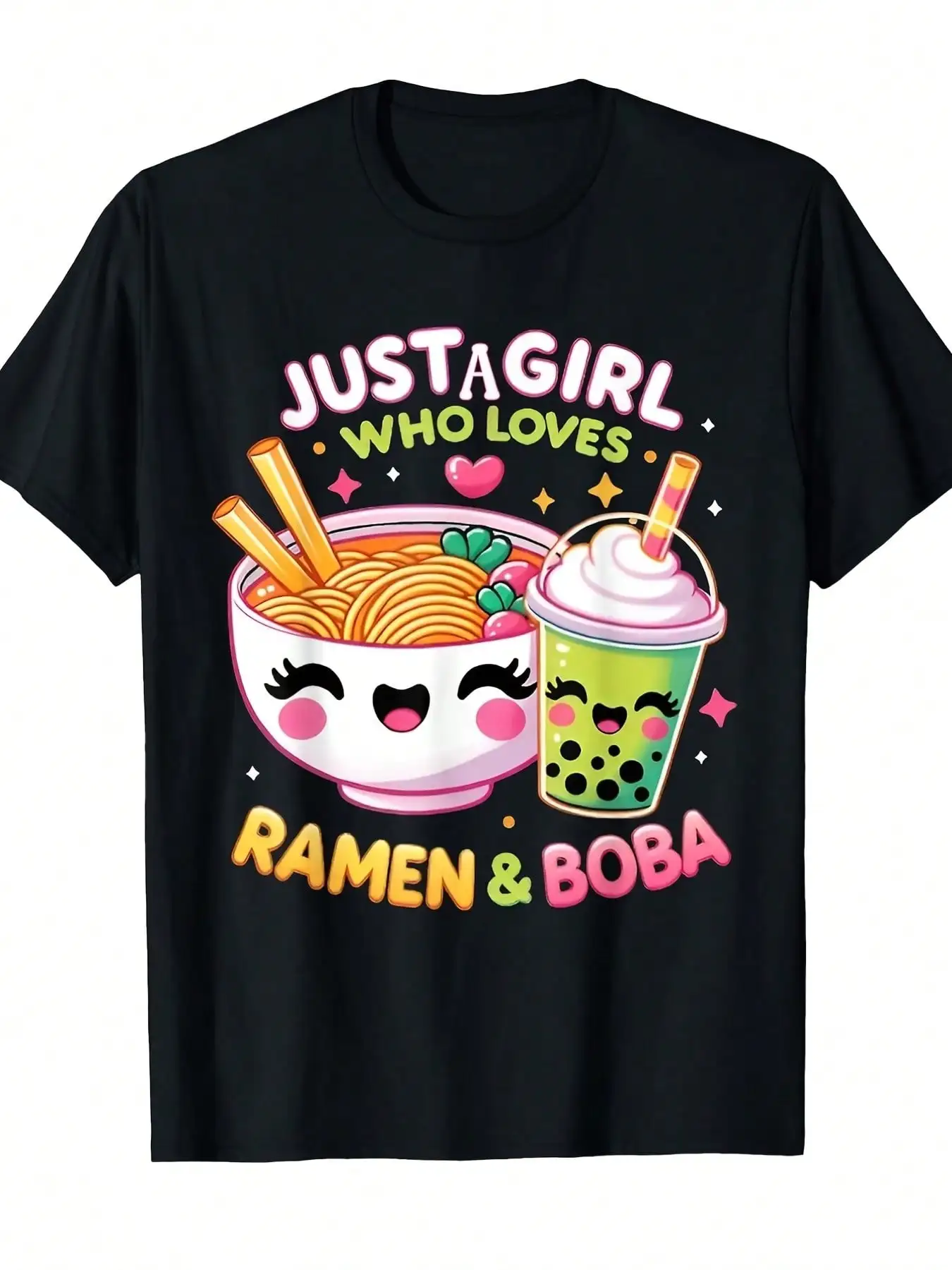 Unisex T-Shirt Just A Who Loves Ramen & Boba Funny Food Graphic Tee Cute Kawaii Design For Men Women GIFT Holiday Gift Valentine's Gift