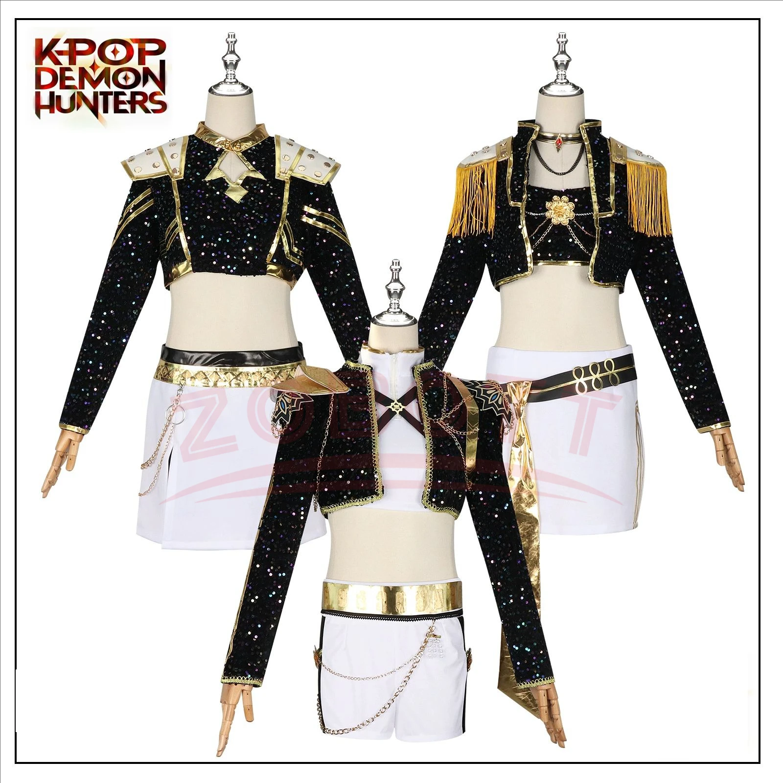 

Black Golden Rumi Zoey Mira Cosplay KPop Demon Hunters Costume Women Girls Black Golden Suit K-pop Huntrix Halloween Outfits