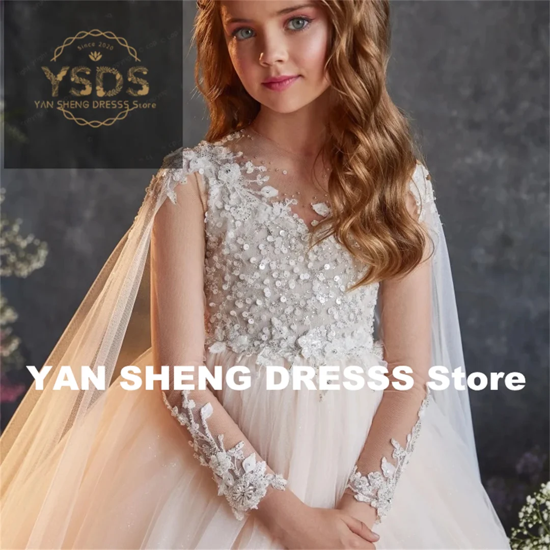 Летние платья для причастия для девочек, платья с большим бантом для девочек-цветочниц, пышное платье для девочек с золотой аппликацией, платье для первого причастия