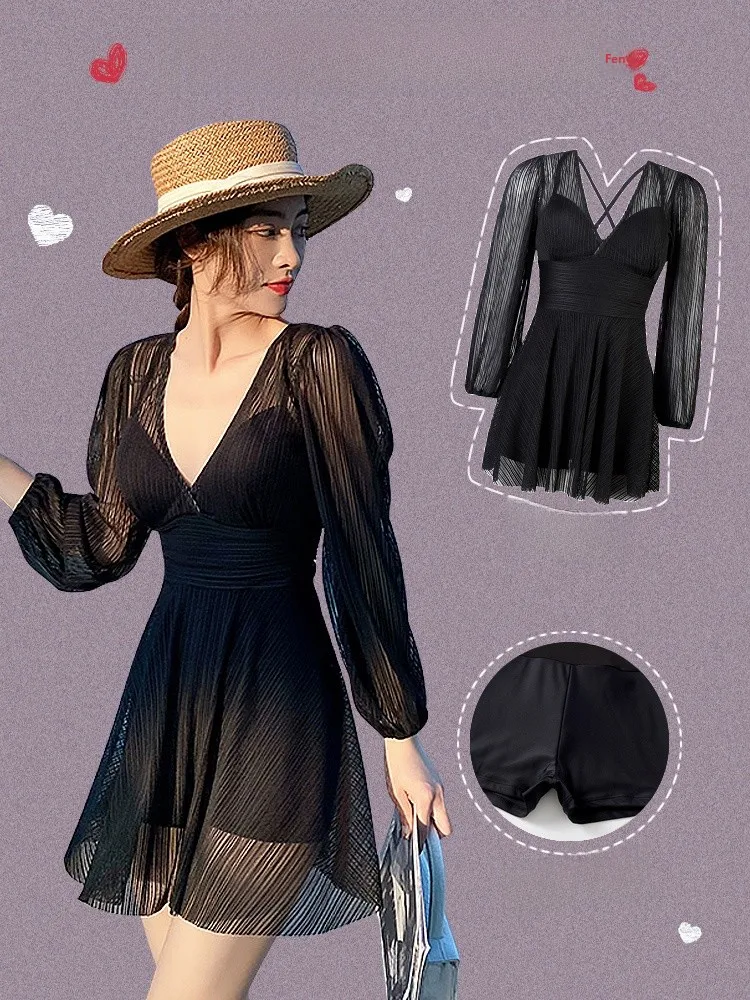 

Ele Sexy Long Sve Swimsuit for Women Thermal Spa Belly Covering plus Size Bathing Suit Casual Swimwear