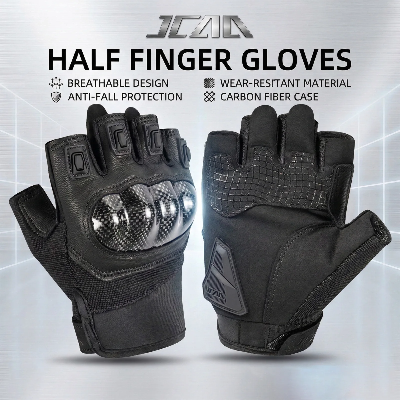 Retro Half Finger Motorcycle Gloves, Carbon Fiber Protective Shell Anti-collision Riding Gloves for Motorbike Scooter Mototour