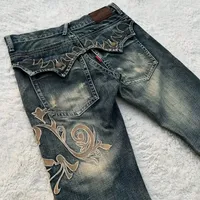 Y2K Harajuku Retro American Jeans for Men's Gothic Hip-Hop Street Casual Baggy Blue Jeans New Trendy Versatile Flared Jeans