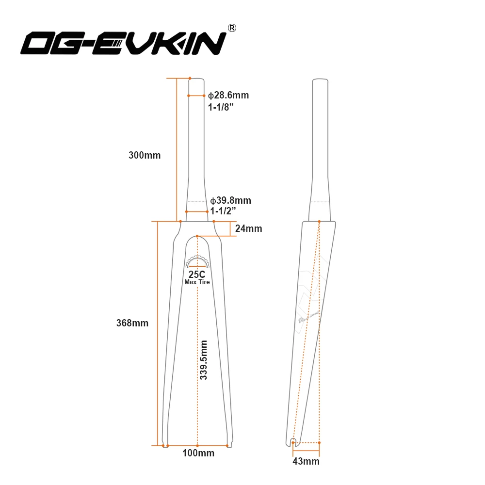 FK009 Carbon Road Fork V-Brake Rim Brake 700C*25C QRx100mm 1-1/8