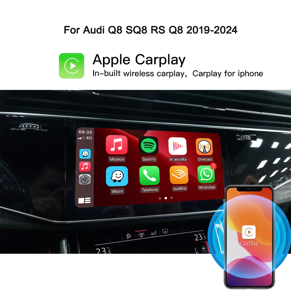 Hualingan wireless Apple CarPlay AI box for Audi Q8 sq8 RS Q8 MIB3 mib2p wired Android Auto Google Spotify Netflix YouTube Waze