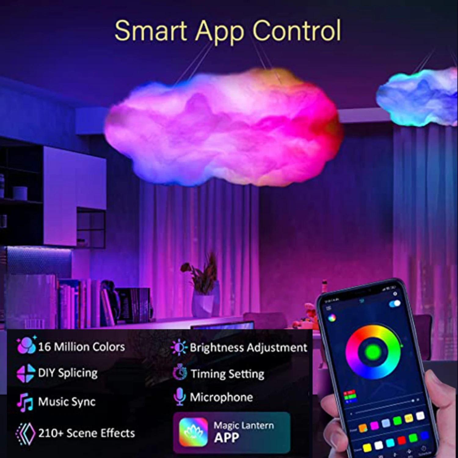 Lâmpada LED 3D Cloud Lightning, multicolor e elegante, controle inteligente do aplicativo, decoração vibrante do quarto, entusiastas das nuvens do trovão