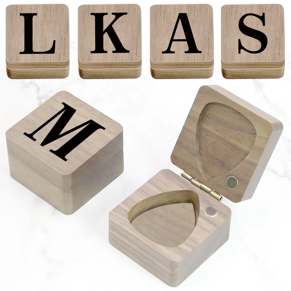 

Practical Guitar Pick Box Walnut Guitar Pick Storage Case Organizer For Bass Ukulele Accessories Initial Name 26 Letters Pattern