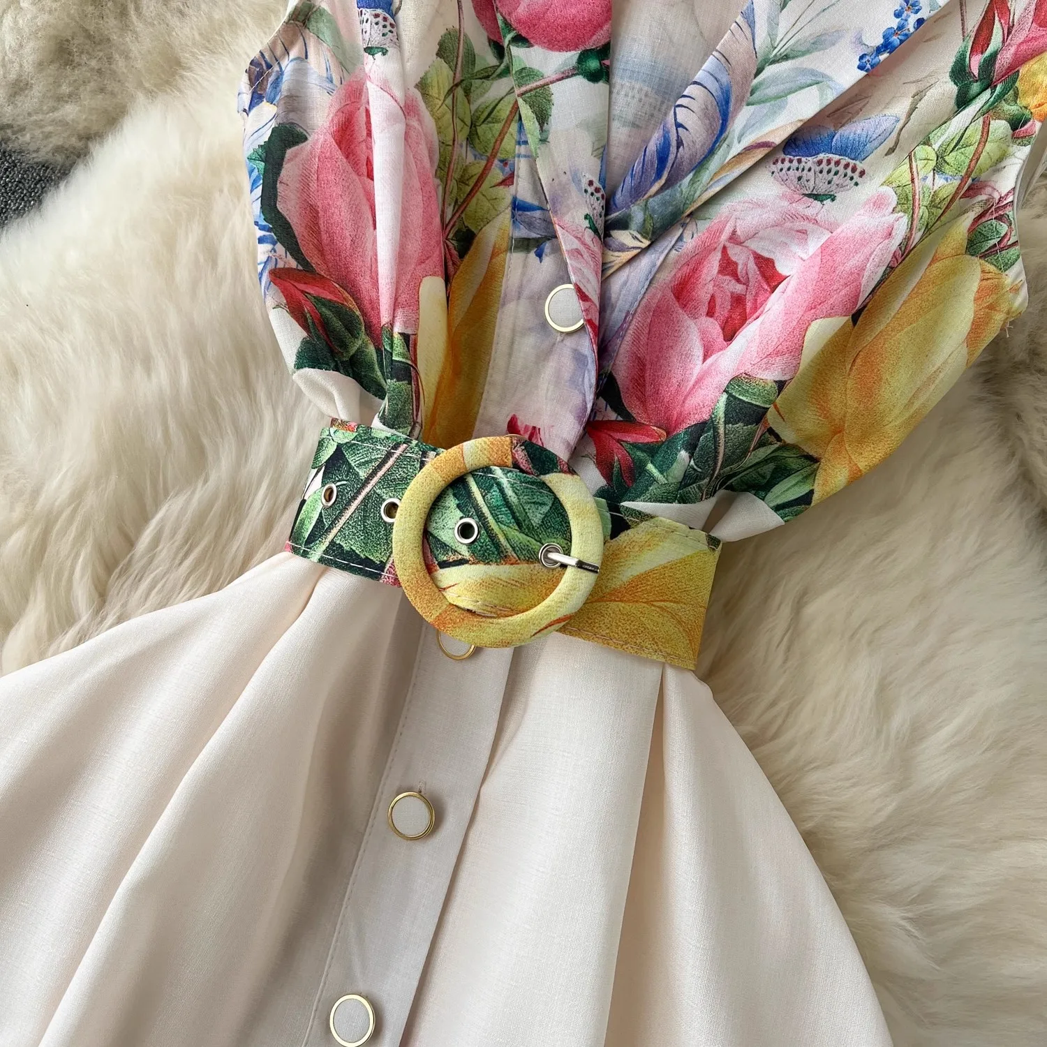 Robe longue à imprimé floral pour femme, col cranté, simple boutonnage, ceinture, bohème, fête, plage, vacances, été, 2024, 6389