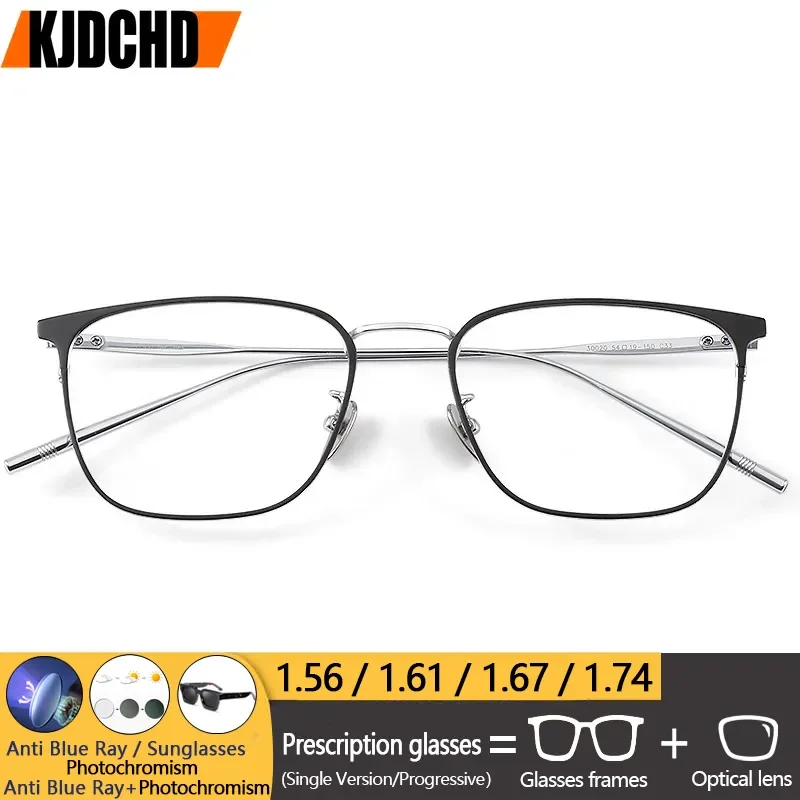 

KJDCHD Titanium Glasses Frame Men Women Brand Design Square Prescription Eyeglasses Ultralight Japanese Business Retro Eyewear