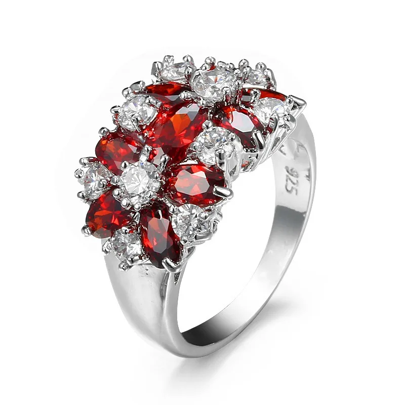 

New luxury fashion ruby ring zircon personality creative flower jewelry