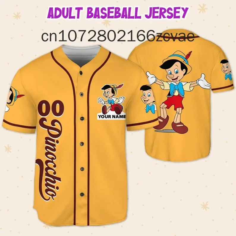 

New Free Custom Disney Pinocchio Baseball Jersey Streetwear FashionSummer Men's And Women's Short Sleeve Baseball shirt