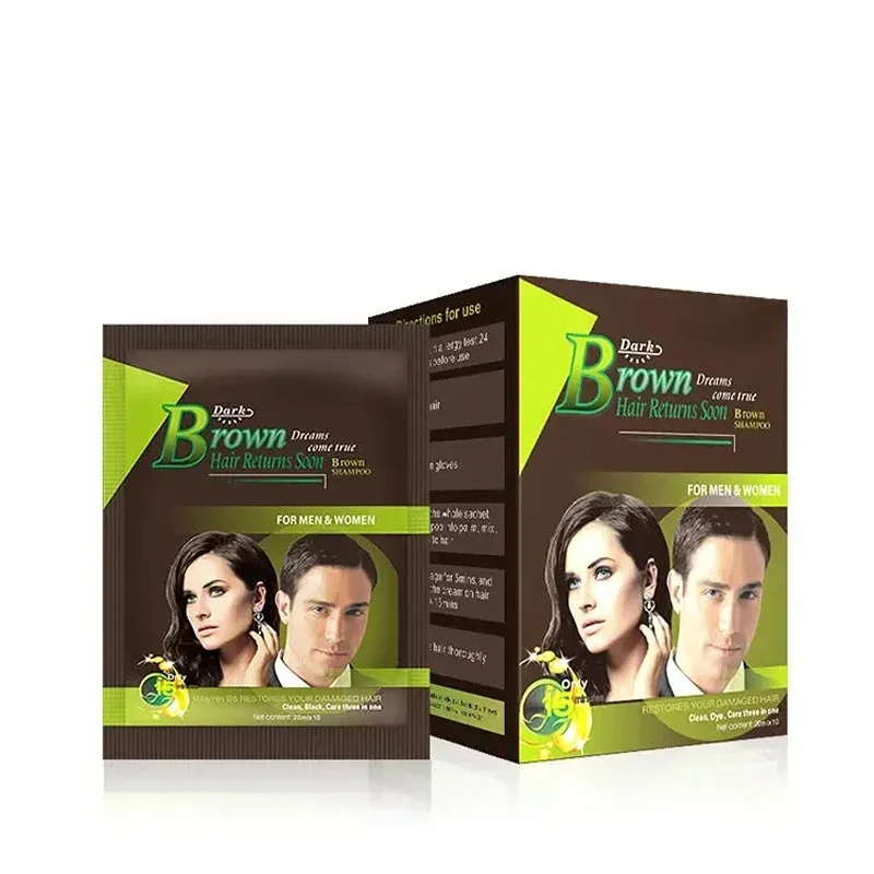 

10pcs/box Black Hair Shampoo Red wine Dark brown 5 Mins Dye Hair Into Black Herb Natural Faster Hair Restore Colorant