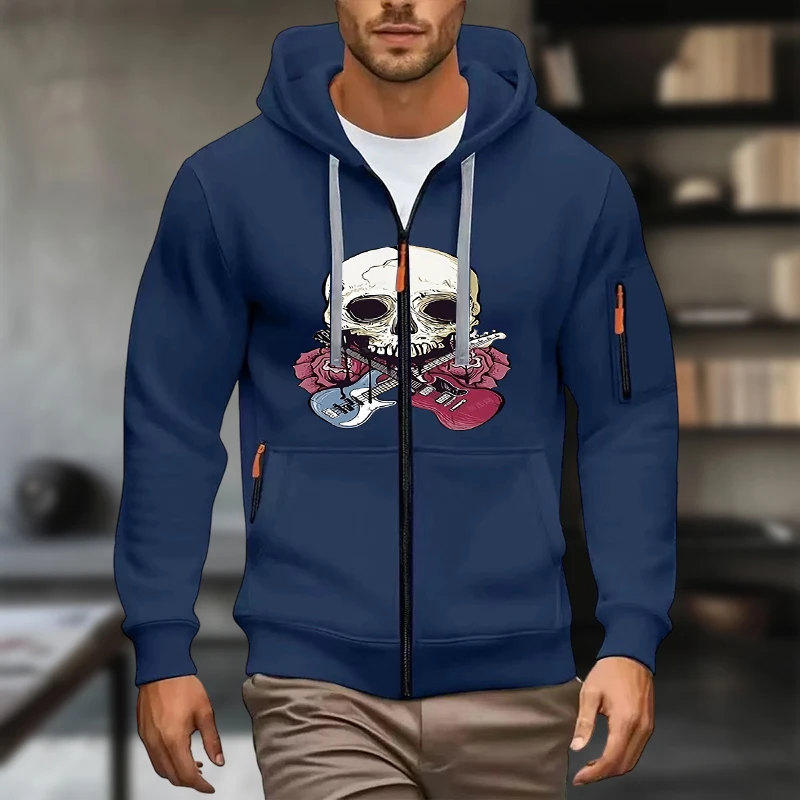 سترة بغطاء للرأس بجيب بسيط وأكمام طويلة، سترة بغطاء للرأس مطبوعة على الموضة للرجال، سترة كاجوال للخريف والشتاء