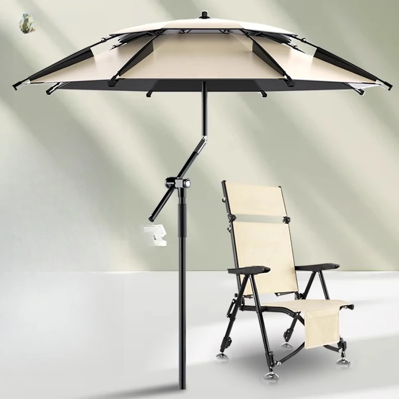 Fishing technology fishing umbrella new double-layer thickened vinyl sunscreen, wind-resistant and riot-proof umbrella folding