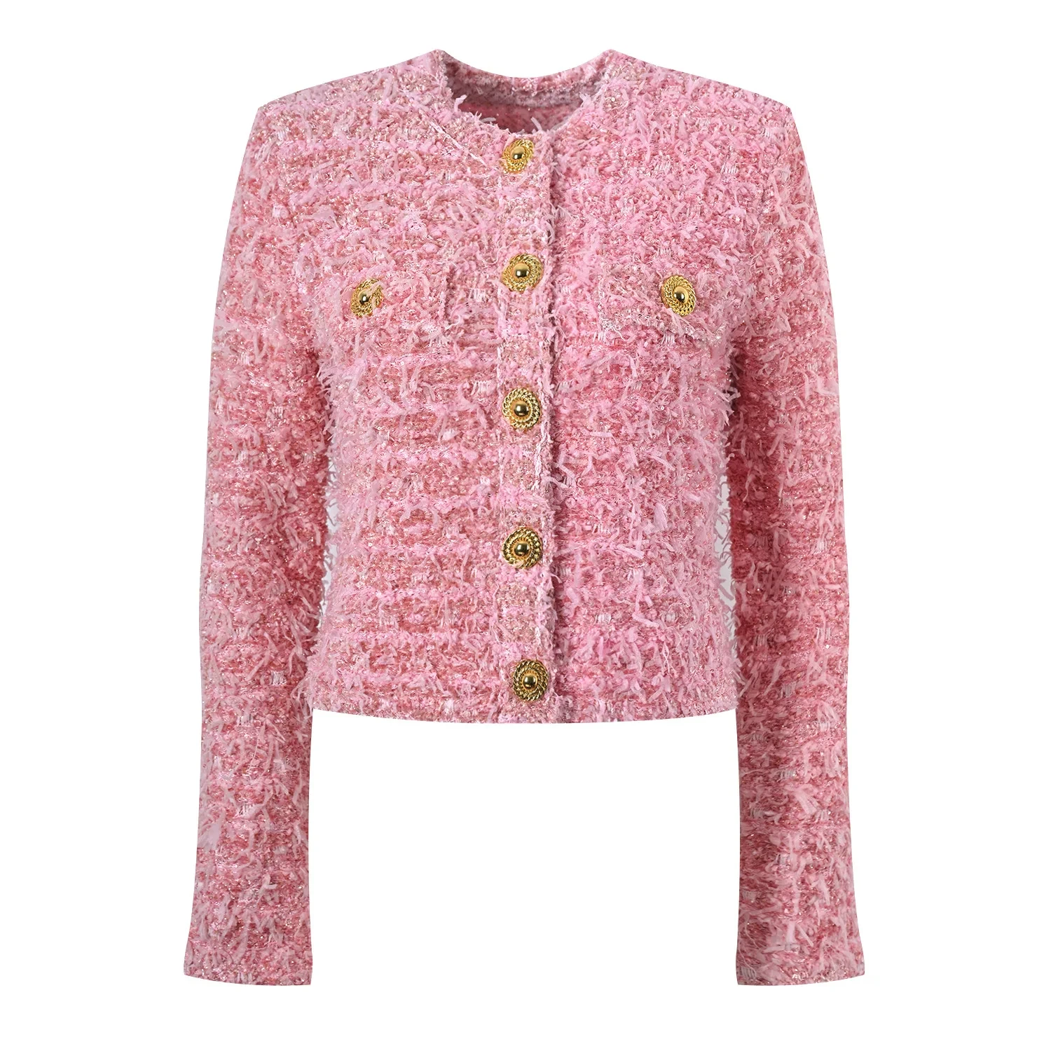 

2024 Slight Luxuery Spring New Women O-neckline Long Sleeve Tops Elegant Style Single-breasted Lady Casual Kint Cardigan
