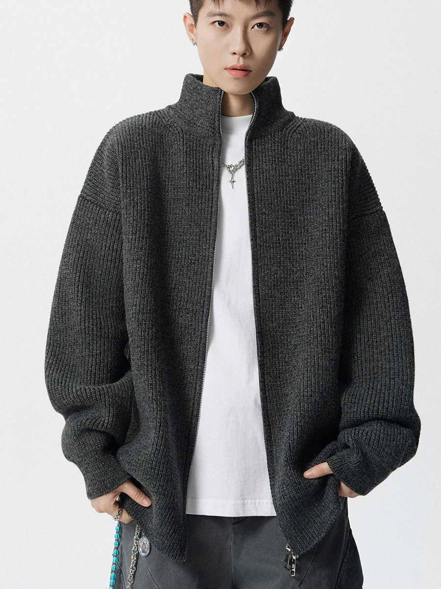 

American Retro Zipper Collar Color Sweater Men's Autumn Faion Cleanfit High-End Knitted Outerwear Polyester Fiber