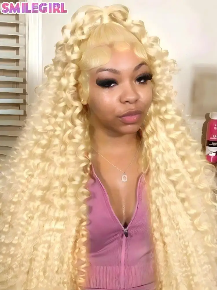

26In 613 Deep Wave Lace Front Wig Human Hair 13X6 Blonde Human Hair Wigs Curly 210 Density Pre Plucked With Baby Hair For Women