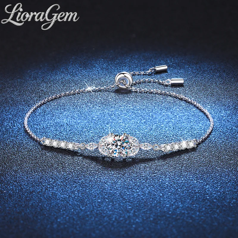 

LioraGem Women's Blooming Star Flower Bracelet Adjustable, Moissanite D Color 1 Carat Bracelet Platinum PT950 Stamp