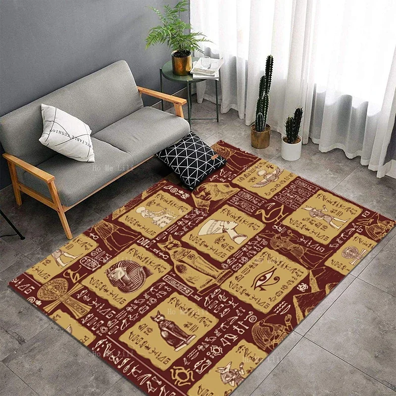 Alfombra de religión egipcia antigua con dioses, pirámide de jeroglífica, cultura de escritura a mano antigua, Ho Me Lili, decoración del piso del hogar