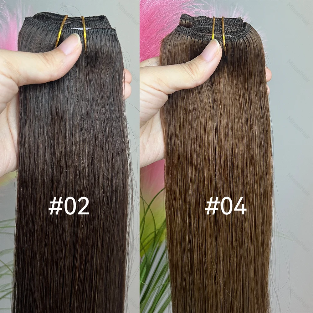 مشبك بني شعر بشري شعر طبيعي على دبابيس شعر ريمي ممتاز جودة حرير وناعمة 120 جرام 12-22 بوصة 7 قطع 02 04