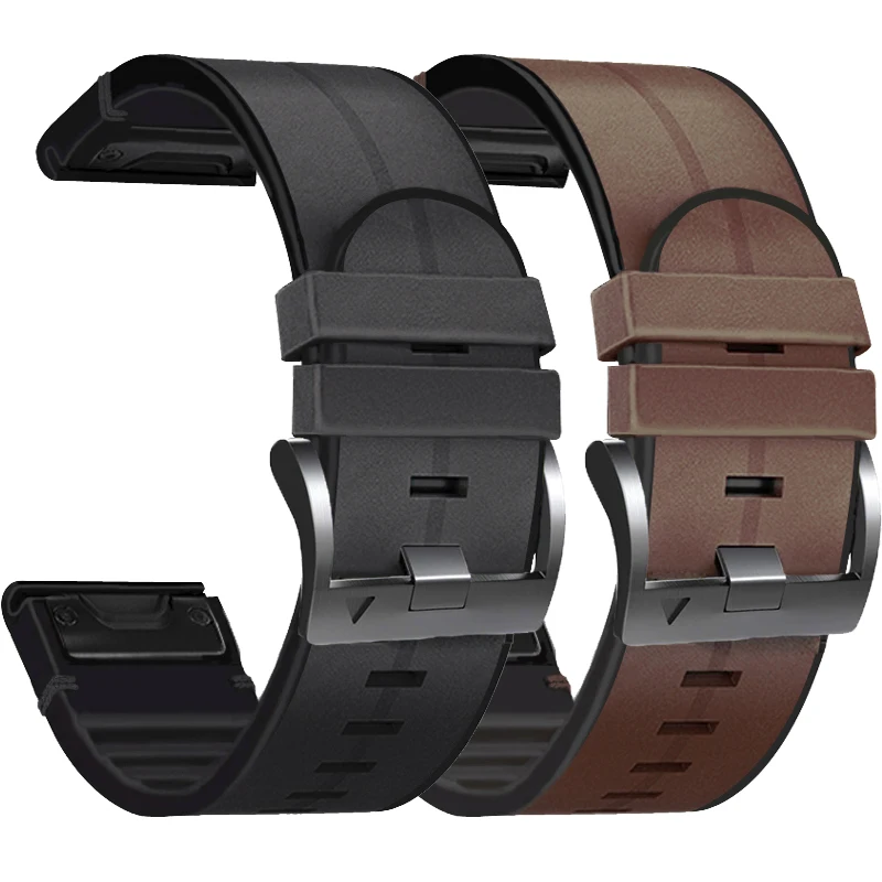 22mm 26mm QuickFit Leather + Silicone Strap For Garmin Fenix 8 E 7 7X 6 6X Pro 5 5XPlus Epix Gen 2/Enduro 3 Watch Band Bracelet