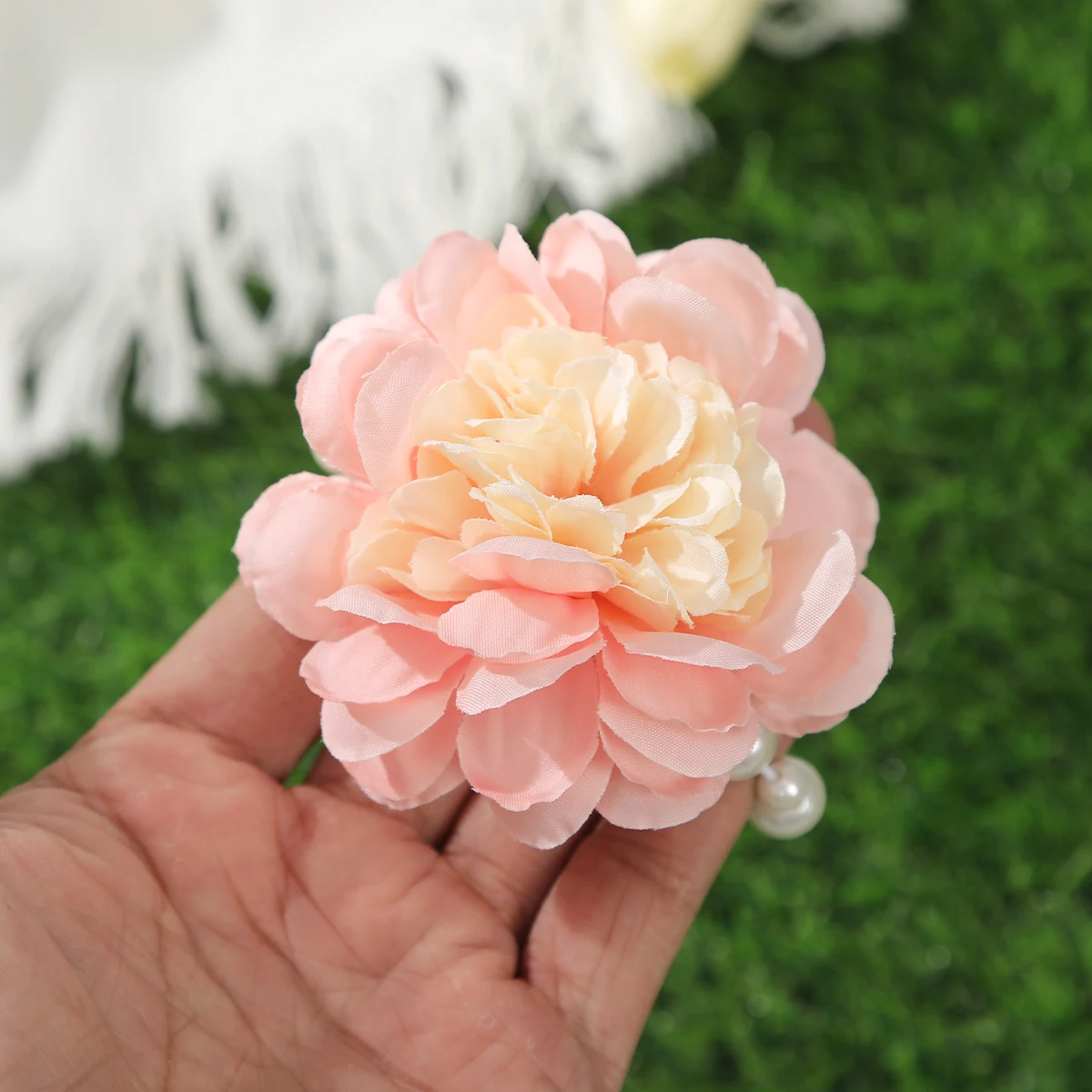 AWAYTR Artificial Rose Flowers Scrunchies Ponytail Pearl Hair Rope for Women Elastic Hair Bands Rubber Gum Band Hair Accessories